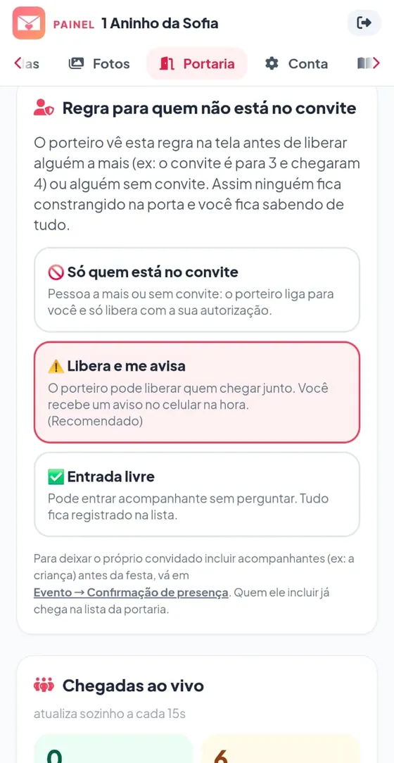 Regra para quem não está no convite: só quem está no convite, libera e me avisa, ou entrada livre